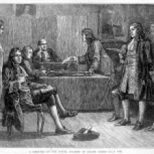 L0013032 Royal Society, Crane Court, off Fleet Street, London: a meet Credit: Wellcome Library, London. Wellcome Images images@wellcome.ac.uk http://wellcomeimages.org Royal Society, Crane Court, off Fleet Street, London: a meeting in progress, with Isaac Newton in the chair. Wood engraving by J. Quartley after [J.M.L.R.], 1883. 1883 after: John Arthur QuartleyOld and new London Published: - Copyrighted work available under Creative Commons Attribution only licence CC BY 4.0 http://creativecommons.org/licenses/by/4.0/
